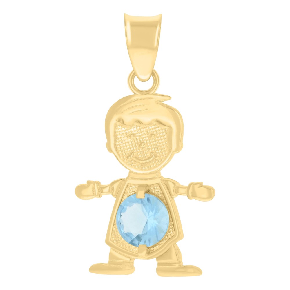 10kt 10k Yellow Gold Mens Blue Cubic-Zirconia Boy Birthstone Baby Charm Pendant